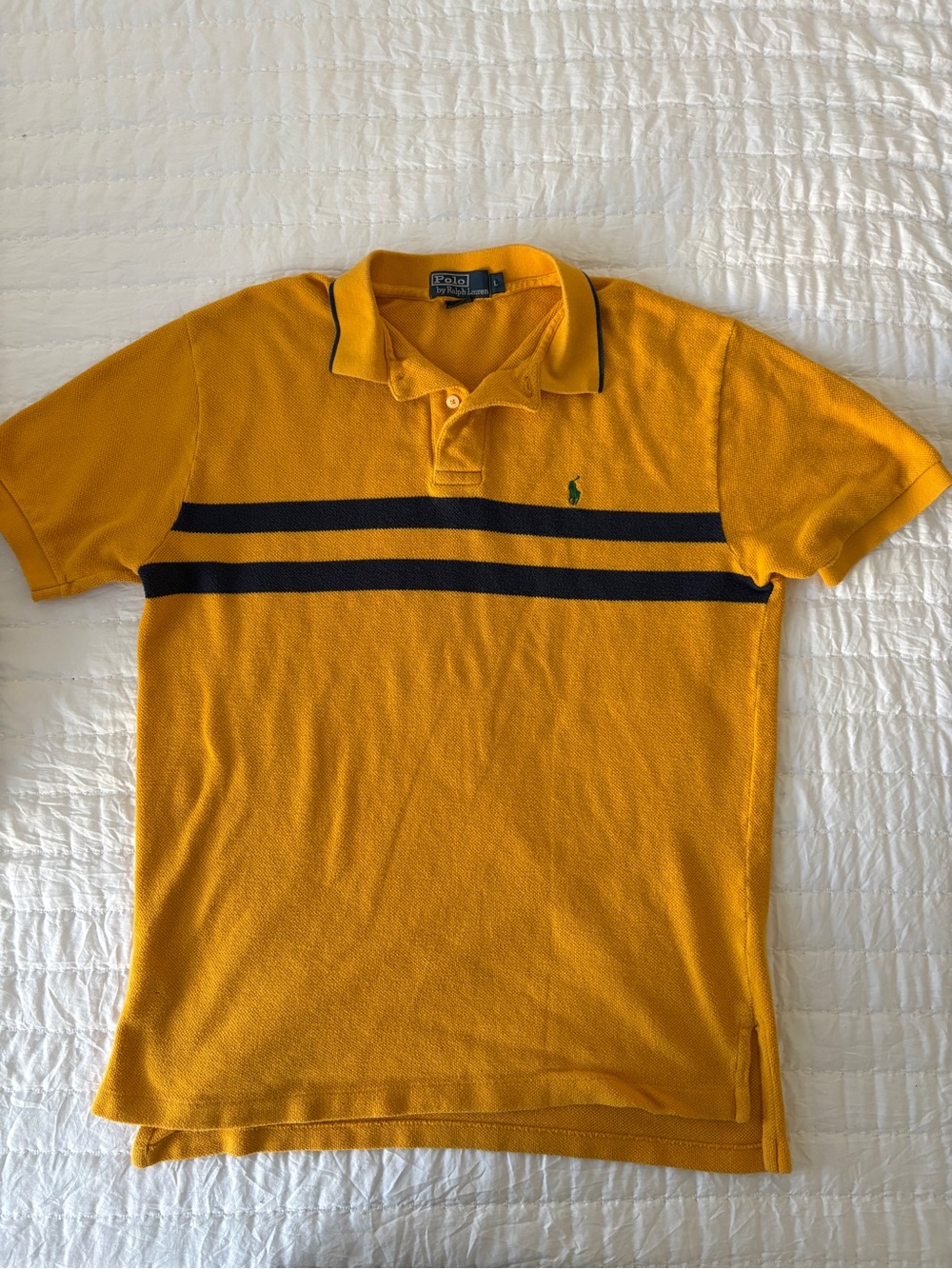 Vintage 90’s/2000’s Polo Ralph Lauren polo yellow & navy stripes Men’s Large